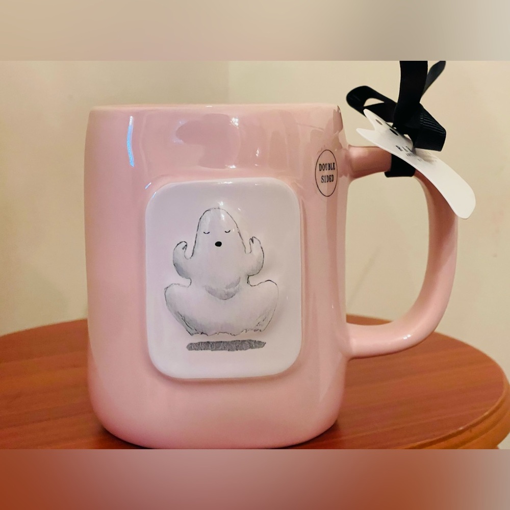 Rae Dunn Pink Ghost Namaste Mug